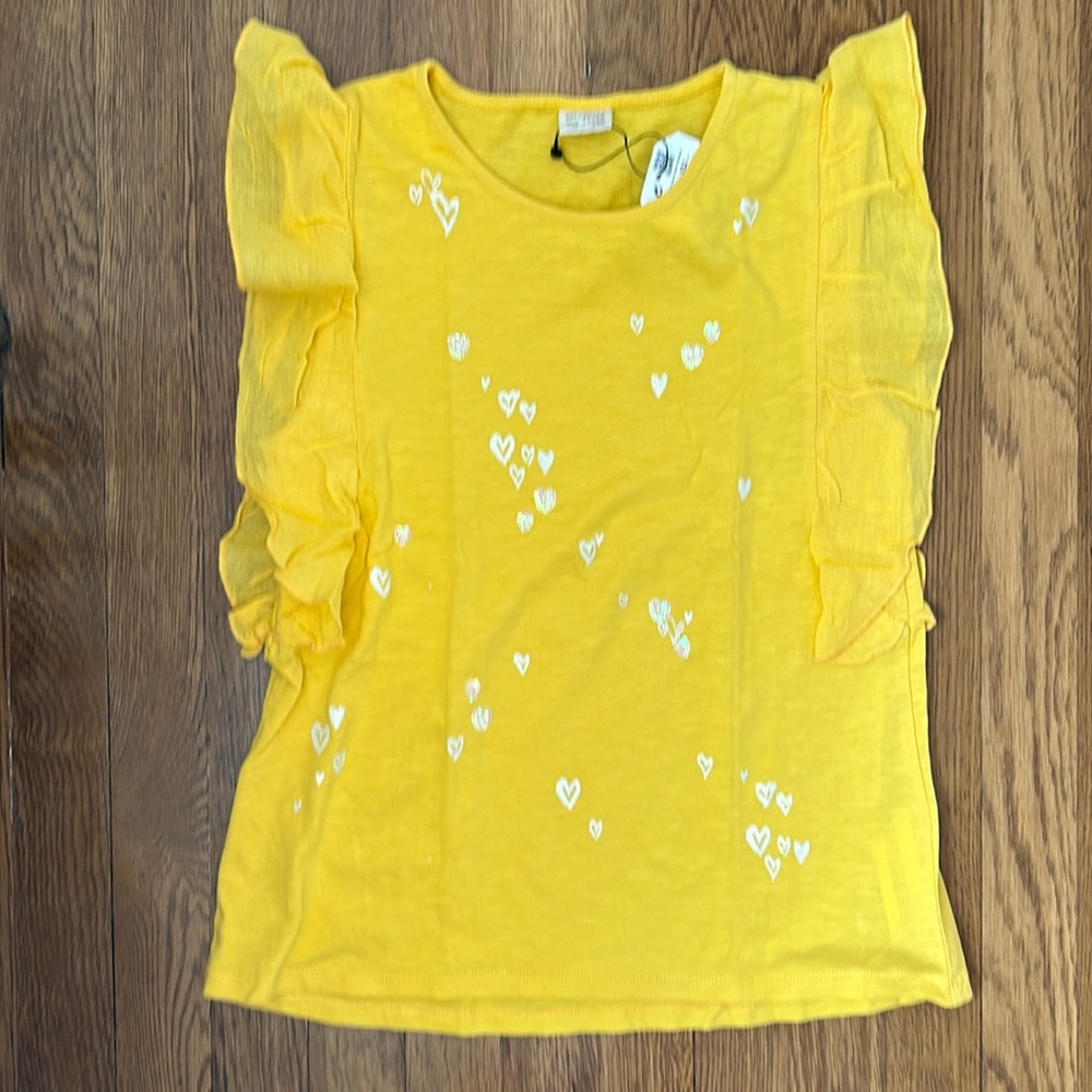 Zara Girls yellow heart top with ruffle sleeves size 11/12